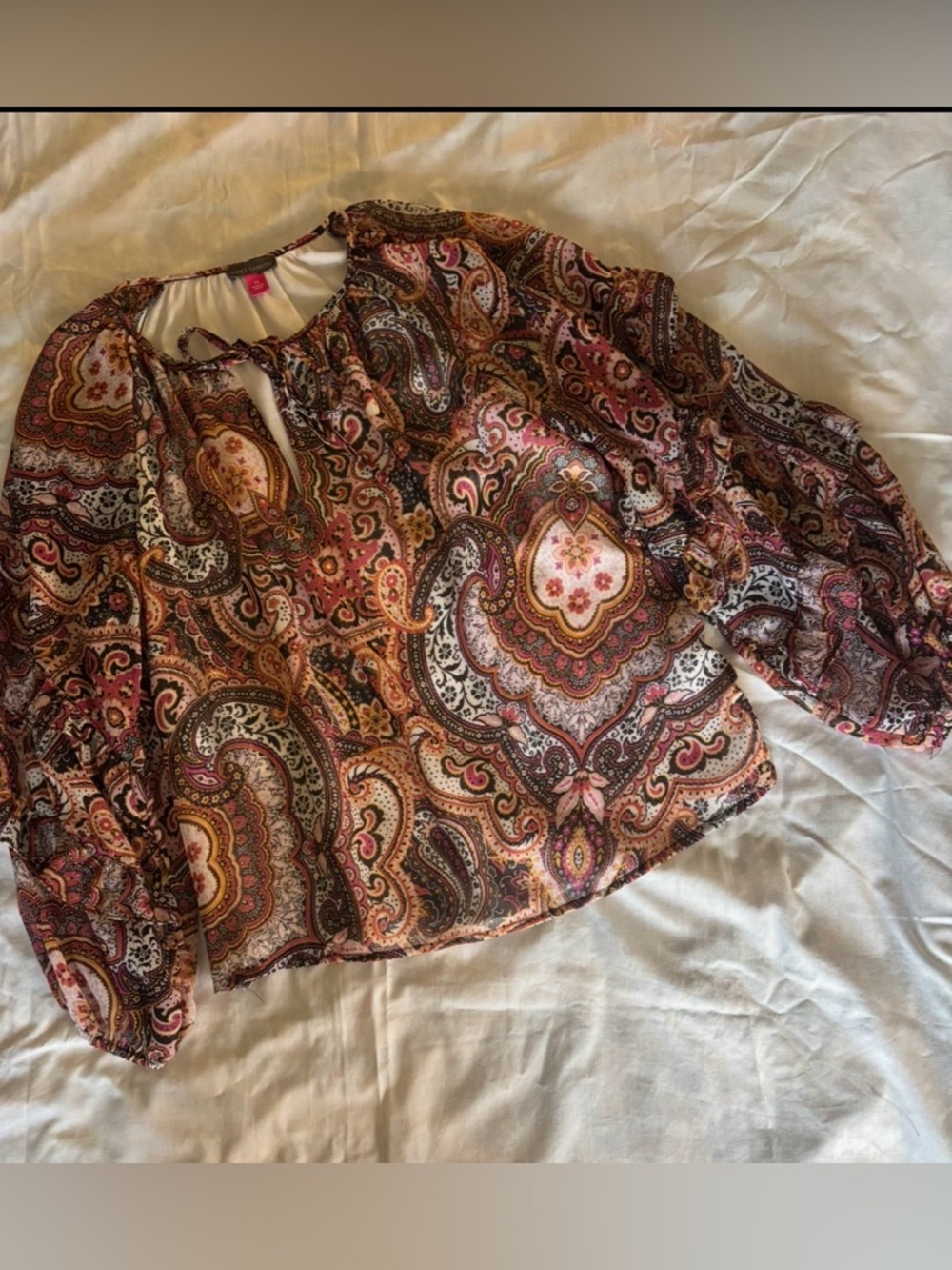 Vince Camuto Pink Brown Paisley Peasant Blouse